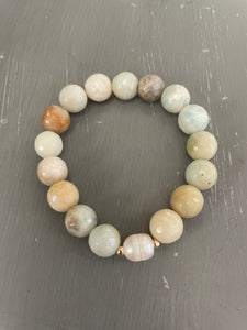 Amazonite and pearl bracelet