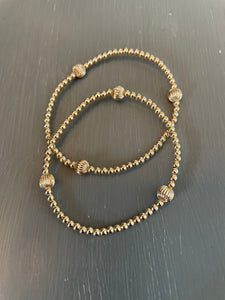 Gold filled or sterling silver beaded bracelet with large corrugated beads