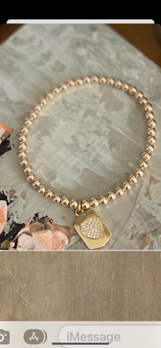 4mm gold filled bracelet w/ rhinestone heart charm