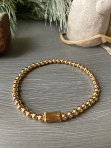 Gold filled beaded bracelet with corrugated gold filled tube