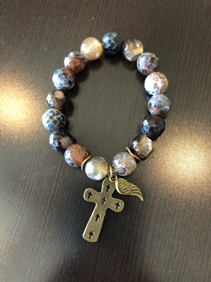 Brown fire agate with cross
