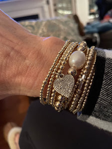 Gold filled bracelet with large pave diamond heart