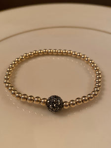 Gold, Rose gold or Sterling silver beaded bracelet with Hematite round ball